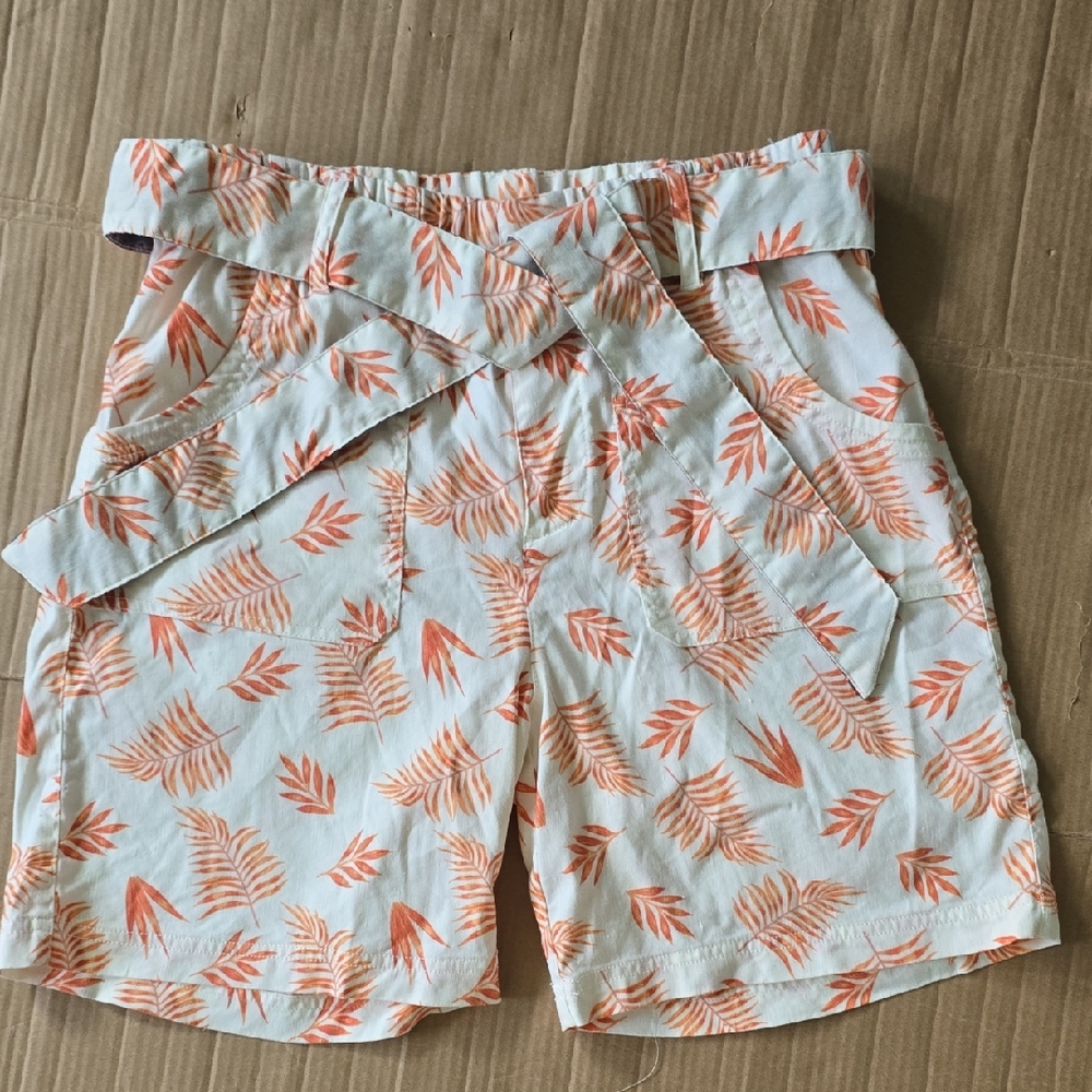 Soft Surroundings cream orange leafy print linen blend shorts-XS